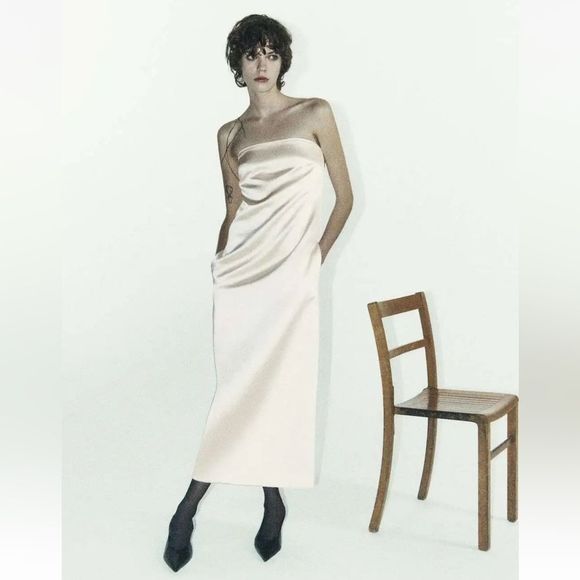 ZARA WOMAN NWT FW22 VANILLA SATIN EFFECT DRESS 8342/230/014 - Picture 13 of 14